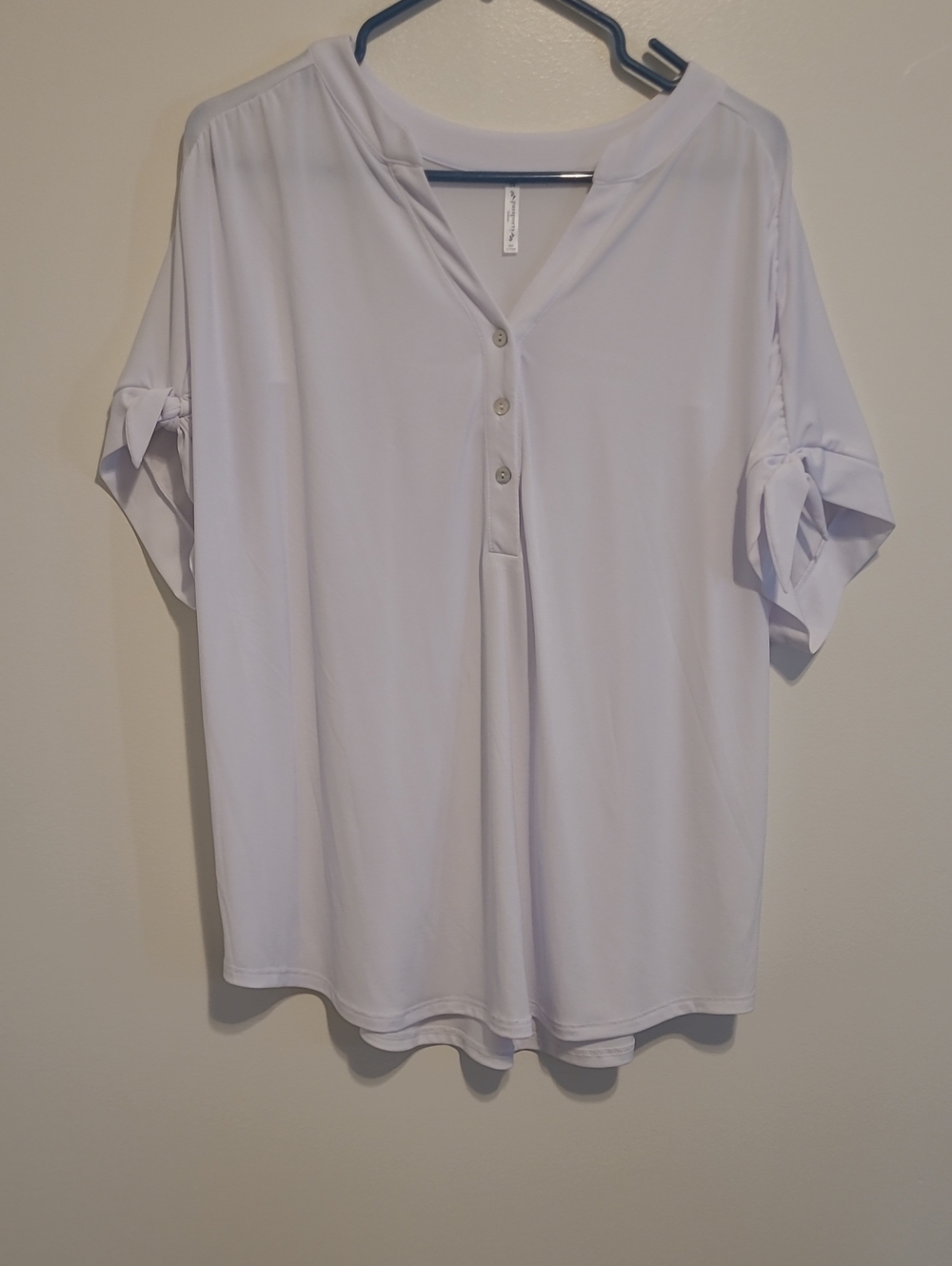 Passport White Henley Top with Tie Sleeves